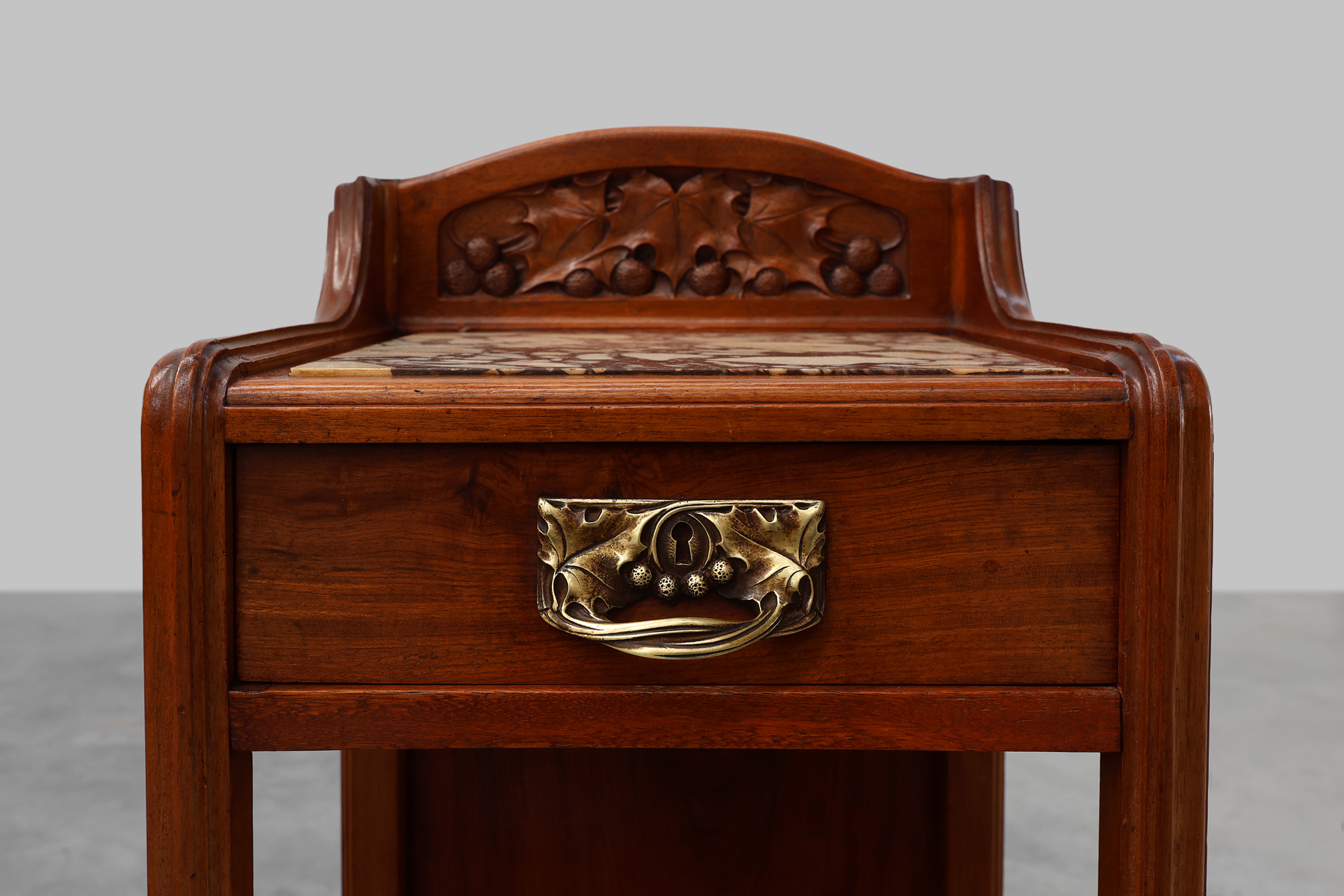 Pair Art Nouveau Nightstands with marble top by Paul Alexandre Dumas, France ca. 1910thumbnail
